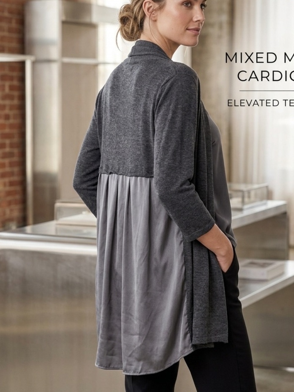 Elie Tahari Charcoal merino wool Gray Open Cardigan women’s size large